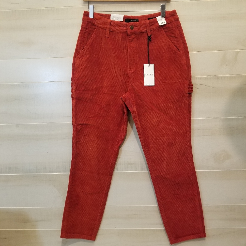 {29} NWT Judy Blue High Waist Slim Fit Corduroy Carpenter Pant in Rust